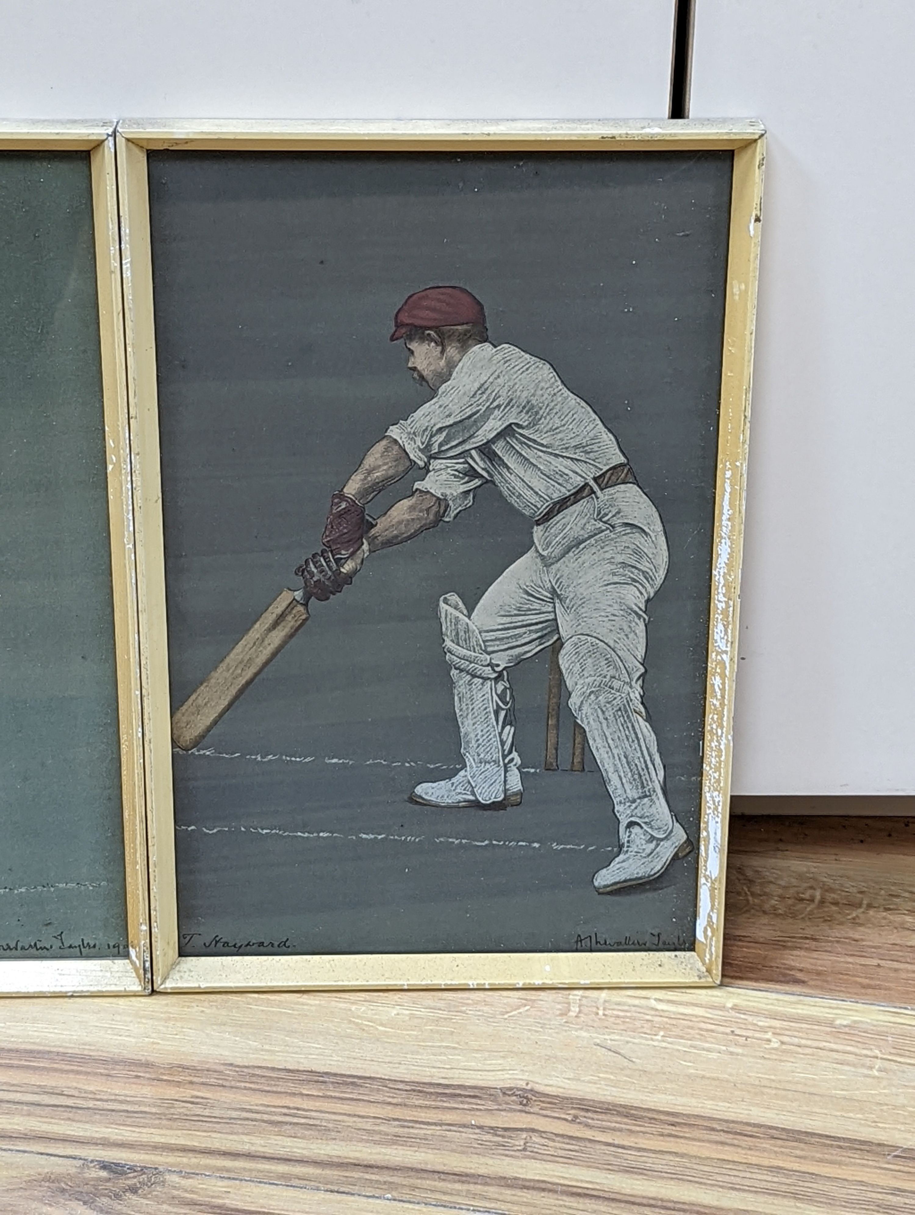 Albert Chevalier Tayler (1862-1925), pair of chromolithgraphs, The Cricketers: T. Hayward and W. Lees, signed in the plate, 34 x 22cm